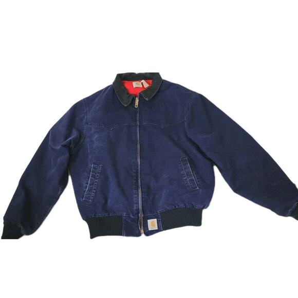 Vintage Carhartt Mens XL Blue Santa Fe Work Jacket Red Quilt Lined J14 Y2K USA - Picture 1 of 15